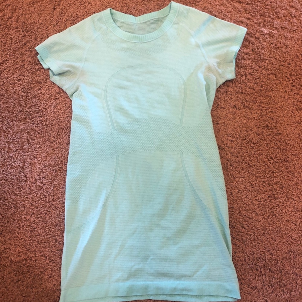 light blue lululemon exercise shirt